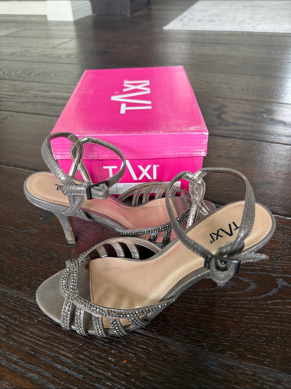 TAXI Metallic Silver Strappy Heels